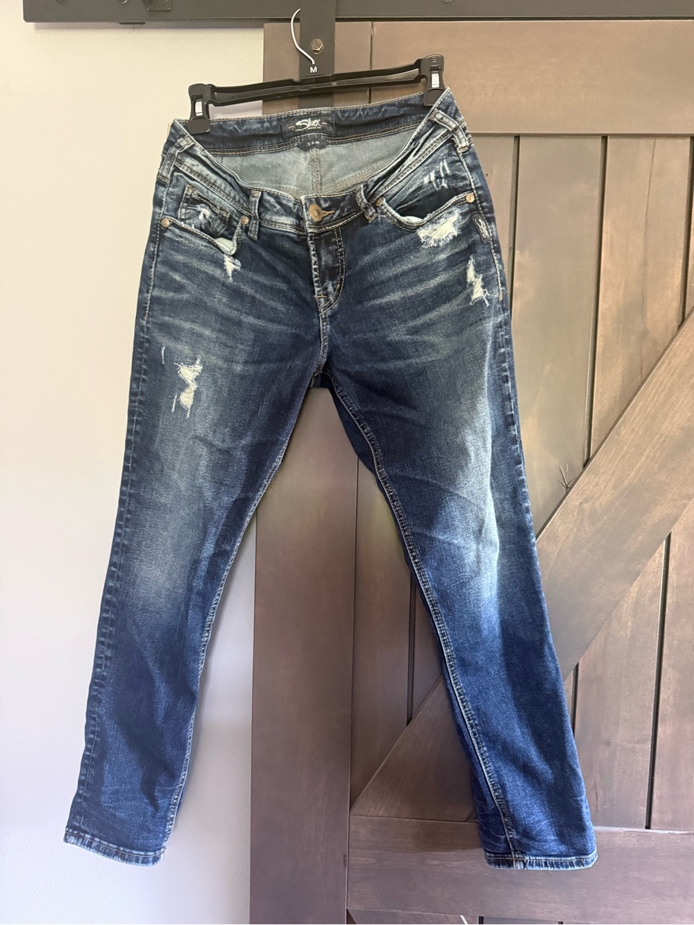 Silver Jeans Dark Blue Distressed Skinny Jeans - Picture 1 of 3